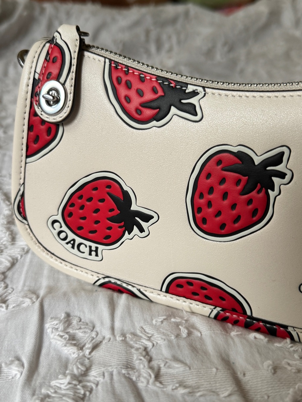 Coach Cream Leather with Red Strawberry Print